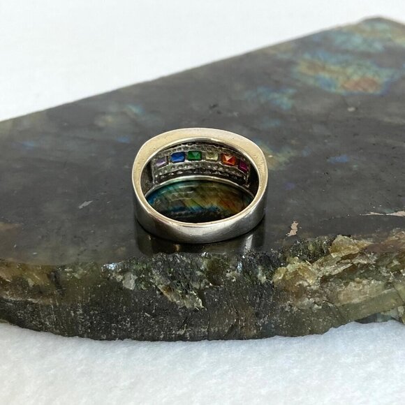 Ross-Simons Sterling Silver Channel Set Multi Gemstone Chakra Band Ring Sz 6.75 - Picture 6 of 16